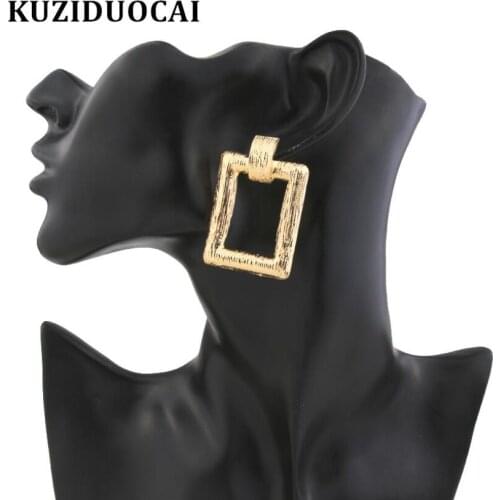 Kuziduocai New Fashion Jewelry Punk Brushed Metal Geometric Statement Drop Earrings For Women Brincos oorbellen kolczyki E-1973
