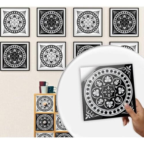 Mandala Flower Black And White Style Floor Paste Bathroom Living Room Decoration Waterproof Furniture Decor