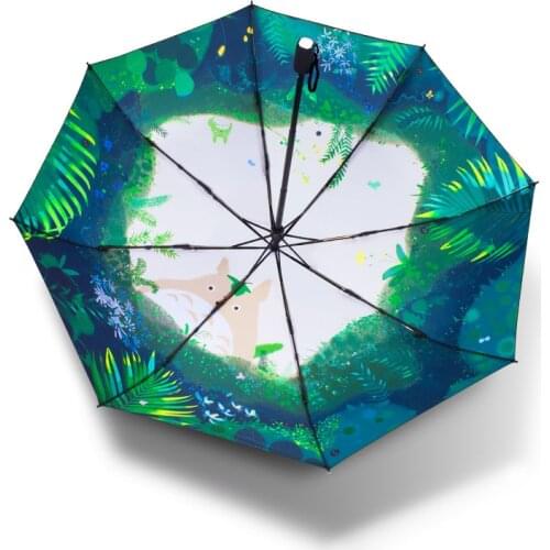 Cute Sun Umbrella Neighbor Totoro Pattern Women Lady Rain Sunny Umbrella 3 Folding 8 Ribs Sunshade Wind Resistant Frame Paraplu