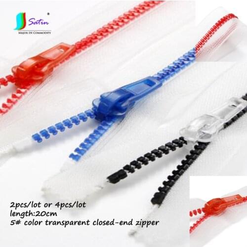 4pcs Fashion 5# Resin 20cm Transparent Colorful Teeth Closed-end Zipper Handbag Shose Clothes Dress Sew Diy Home Material Zipper