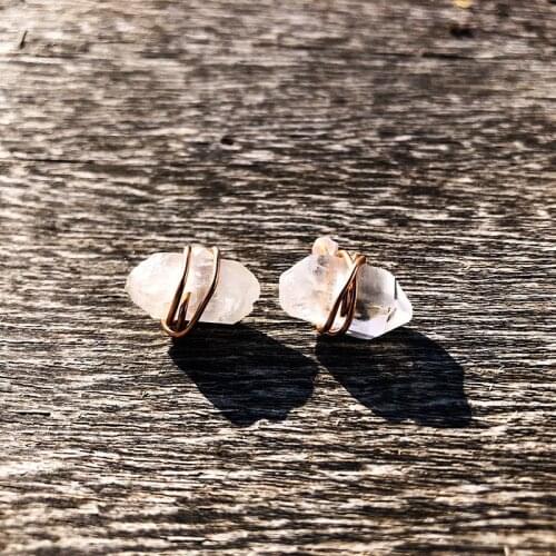 Raw Herkimer Studs Earrings April Birthstone Crystal Point Rough Stone Healing Clear Wire Wrapped Jewelry Quartz Tiny Stud KL30F