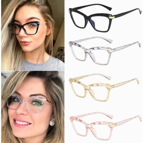 Women Cat Eye Clear Glasses Frames Crystal Eyeglasses Optical Computer Eyewear