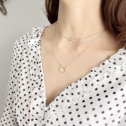 925 Sterling Silver Crescent Moon Pendent Simple Delicate Chic Fashion Gold Chain White Zircon Crystal Necklaces Engagement