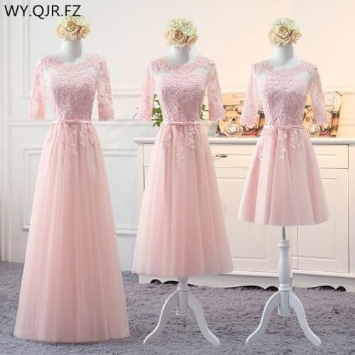 MNZ~13F#Pink long medium short styl 2019 spring lace up Bridesmaid Dresses wedding prom party toast dress cheap wholesale China