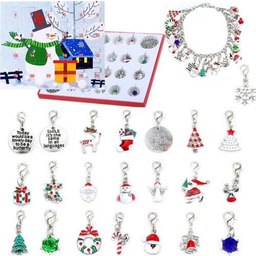 Christmas Advent Calendar Christmas Themed Diy Charm Jewelry Bracelet Necklace Making Kit For Girls Christmas Present #G3