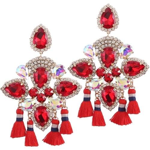 New Fashion Rhinestone Tassel Earrings For Wome Fringe Drop Dangle Earring Boho Aretes Fashion Big Earrings Women Female Jewelry