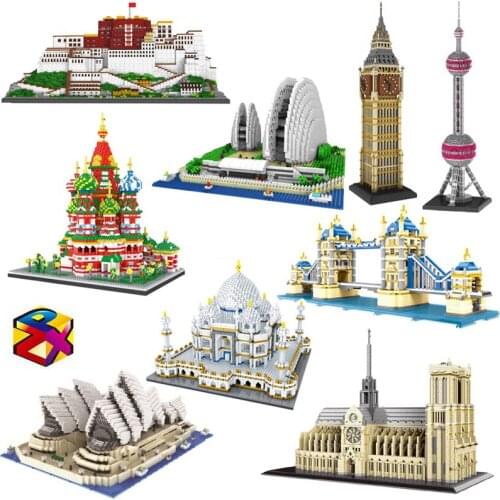 CB Architecture Notre Dame De Paris Opera House Taj Mahal Potala Palace Tower Bridge 3D Mini Diamond Blocks Building Toy No Box
