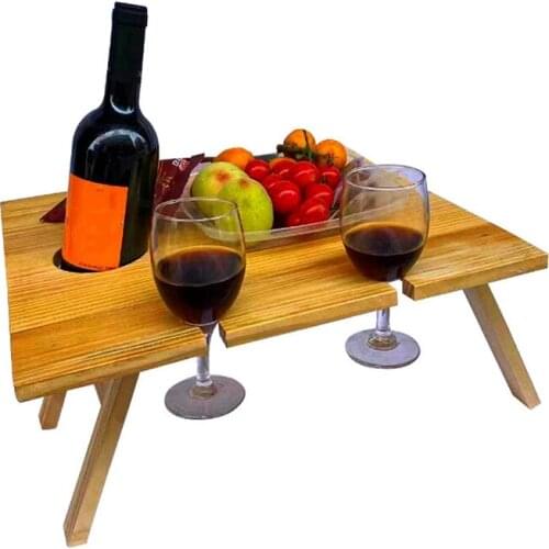 Outdoor Foldable Wine Table Folding Picnic Wooden Tray Champagne Beer Glasses Cups Bottle Rack Cheese Snack Holder for D5QD