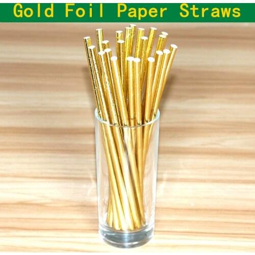 100pcs Plain Gold Foil Paper Straws,Solid Metallic Gold Paper Drinking Straws for Wedding,Christmas,Birthday,Shower,Pick Colors