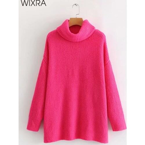 Wixra Women Turtleneck Sweater Female Solid Loose Pullovers Soft Warm Jumper Candy Color Oversized Tops Autumn Winter