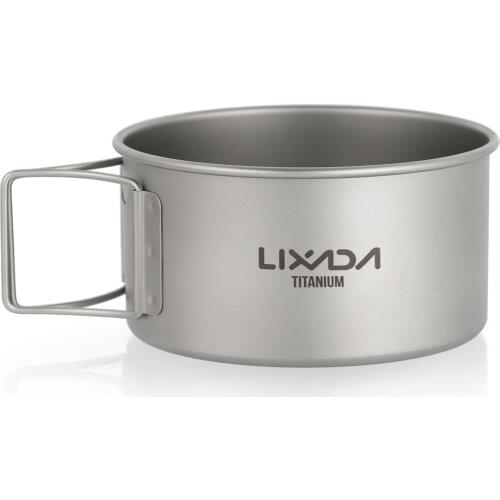 Lixada Titanium Camping Bowl with Folding Handles Dinner Food Container for Outdoor Hiking Backpacking Fishing Picnic Travel