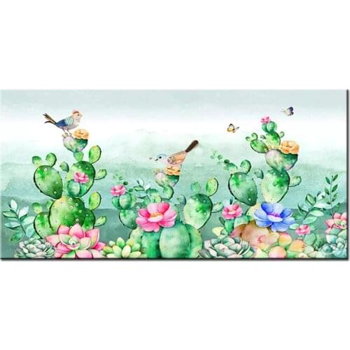 Tropical Plants Cactus Flowers And Birds Large Diy 5D Diamond Painting Full Square Round Drill Mosaic Diamond EmbroideryZP-4792