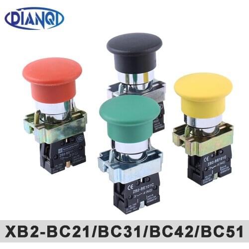 XB2-BC21 BC31 BC42 BC51 NO/NC mushroom head push button switch 22mm momentary self-Reset
