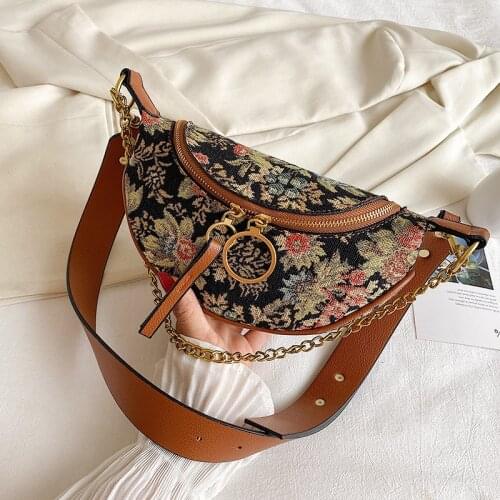 Wriufred Popular retro chest bag embroidery ladies fashion dumplings female bag flowers adjustable strap crossbody bags