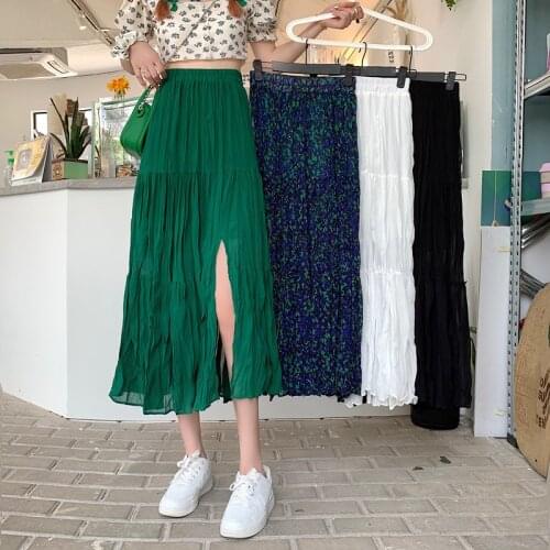 Womens Skirt Vintage Clothes Long Skirts White Harajuku Summer High Waist Streetwear 2021 Fashion flowy Spring Elastic Chiffon