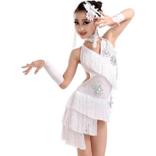 New Girls Latin Dance Costumes Senior Sexy Stones Tassel Latin Dance Dress for Women Latin Dance Competition Dresses