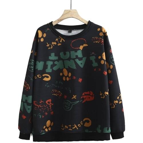 Plus Size XL-4XL Beige Black Women Hoodies Large Size Cute Printed Pullovers Casual Sweatshirts
