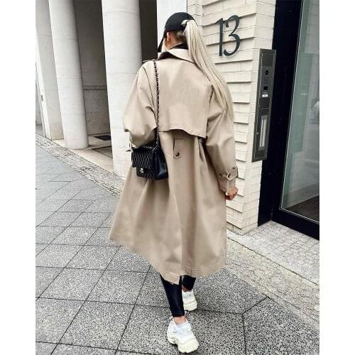 2021 New Women Long Trench Coat Oversized Long Sleeves Casual Fashion Windbreaker Woman Coats Outfit