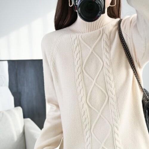 Cashmere sweater women turtleneck sweater pure color knitted turtleneck pullover 100% pure wool loose large size sweater women