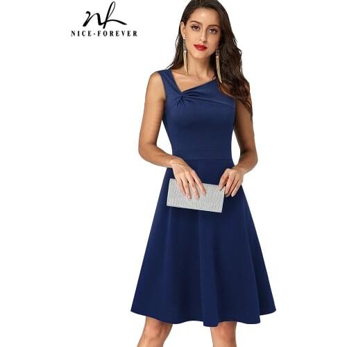 Nice-forever Summer Women Elegant sSleeveless with Bow Dresses Cocktail Wedding Party Vintage Swing Flare Dress A270