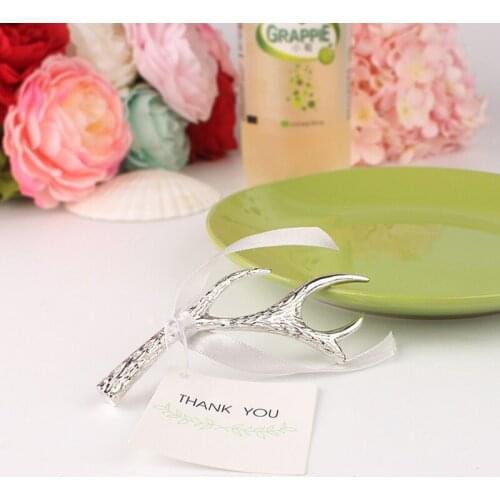 100pcs Silver Metal Antler Beer Bottle Opener Favors for Wedding Bridal Shower Guests Return Gifts Wholesale W9955