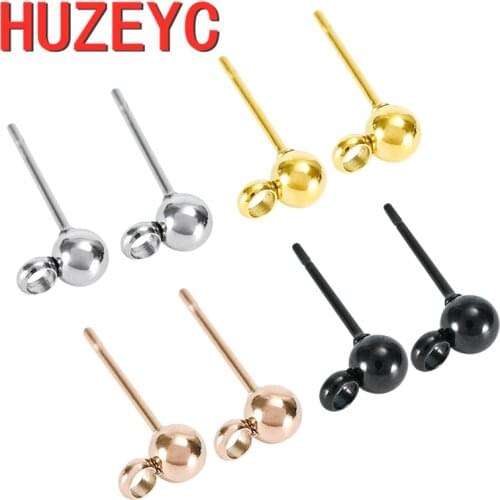 100pcs/package Wholesale Stainless Steel Blank Post Earring Studs Round Bead Earpin Plug Findings Ear Back For DIY Jewelry