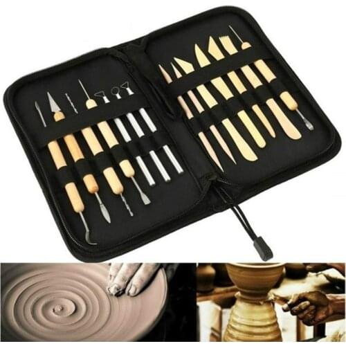 14 Pieces Ceramic clay tool Starter Kit Wooded steel Pottery Modeling Carving Tools Beginners Clay Sculpting Set Carrying Case