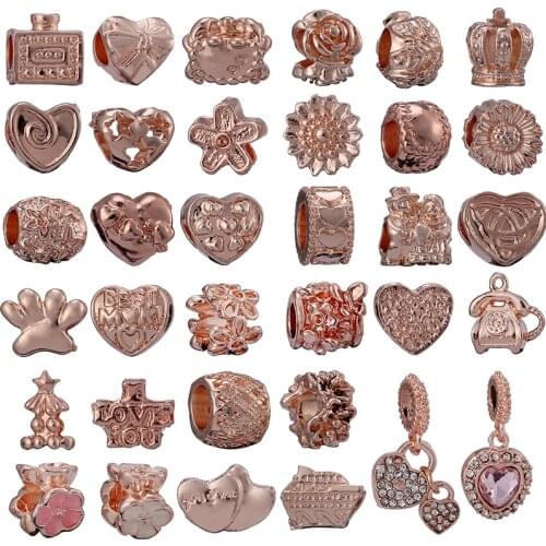 2Pcs/Lot Rose Gold Charm Lady Bead Pendant Diy Exquisite Bracelet Necklace Brand Bracelet Gift Fashion Jewelry