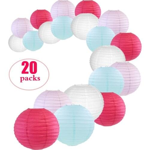 20 Pcs/Set 6"-14" Chinese Paper Lantern Assorted Sizes Colors White Rose Light Blue Purple lampion for Wedding Hanging Decor