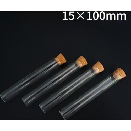 100pcs 15x100mm Flat bottom Glass Test Tube with cork stopper for School Glassware