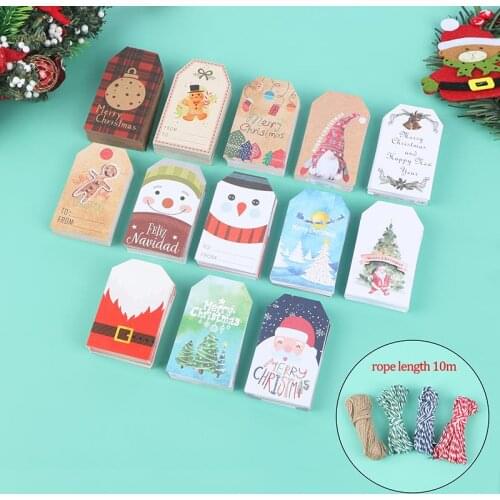 50PCS/pack Christmas Hang Paper Tags Merry Christmas Kraft Paper Card Tags Labels