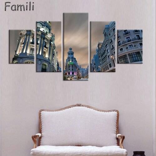Free shipping HD Printed 5 piece picture painting wall art room decor poster canvas for living room Spain Madrid landscape