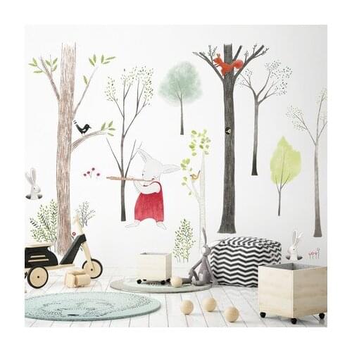 Large 87*140cm Nordic Style Animal Kids Wall Stickers Cartoon Tree Forest Children Baby Room Wall Decal Poster
