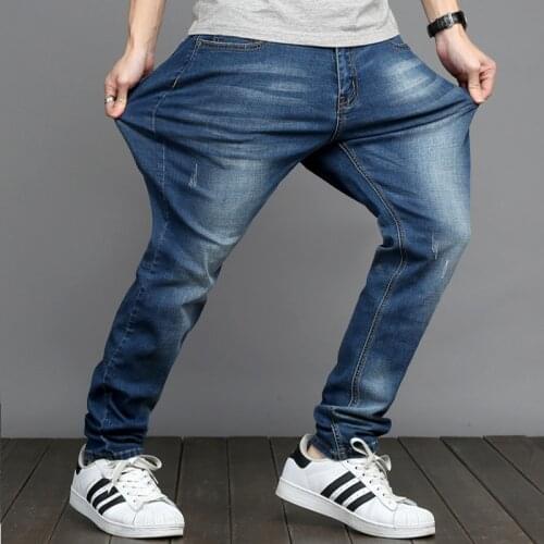2021 Jeans Mens Elastic Straight Large Size 48 Mens Simple Style Black Blue Stretch Denim Pants Big Men Plus Size 5XL 6XL 7XL