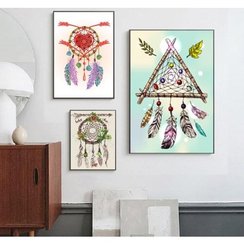 Indian Bohemian Color Dream Catcher Gypsy Ethnic Decorative Painting Poster Wall Art Bedroom Living Room Home Decoration