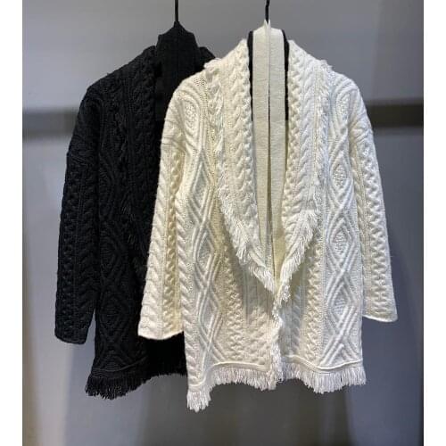 2020FW Autumn High Quality Women Tassel Knitted Coat Female Luxury Fashion Cardigas Sweater 2 Color Gdnz 10.21