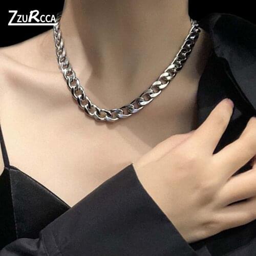 6/9mm Stainless Steel Chain Necklace for Men Women Curb Cuban Link Chain Gold Color Punk Choker Necklace Hip Hop Man Jewelry