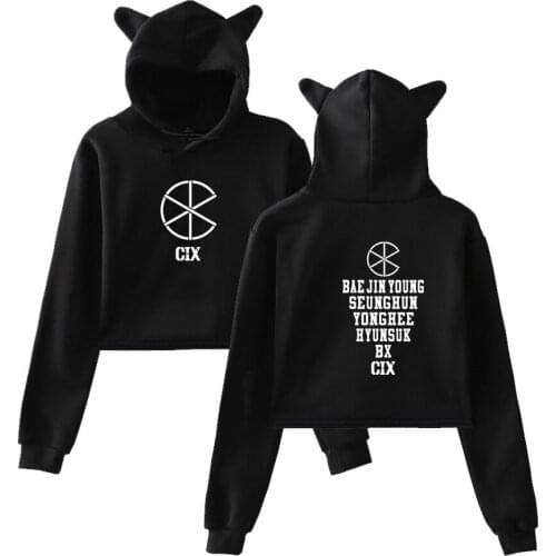 KPOP CIX 1st EP ALBUM 'HELLO' Chapter 1. Hello,Stranger print fashion trend sala Cat Crop Top Women Hoodies Sweatshirt clothes