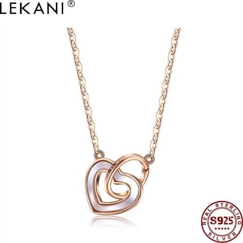 LEKANI Fashion Sterling Silver 925 Necklace For Women Heart-shape Round Hoop Pendant Chain Friends Birthday Gift Fine Jewelry