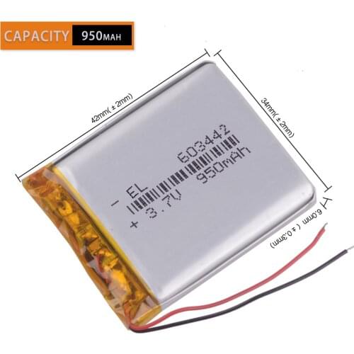 603442 063442 3.7V 950mAh Lithium polymer battery rechargeable lipo battery Watch PDA toys battery pack medical device 603443