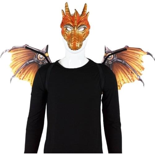 Adult Boy and Girl Kids Halloween Decoration Carnival Party Animal Costume Dragon Cosplay Masquerade Face Mask and Wings