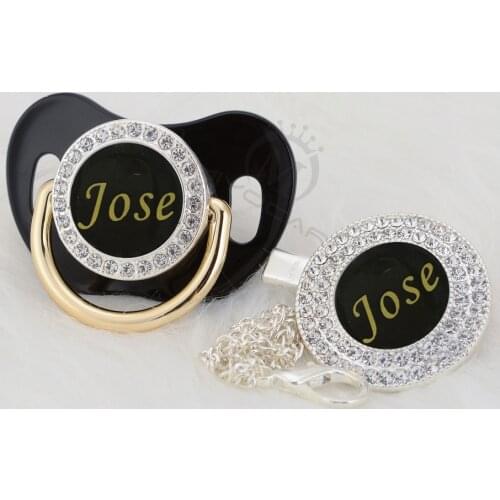 MIYOCAR custom any name photo gold bling silver pacifier and pacifier clip black collection BPA free dummy unique P9-B