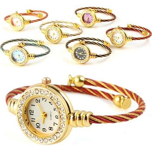 Fashion Women Watch Personality Girls Steel Wire Rhinestone Quartz Female Bracelet Bangle Small Round Dial Ladies Wrist Watches