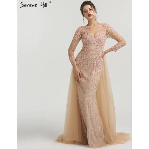 Muslim Mermaid long Sleeves Evening Dresses 2020 Beading Sequins Luxury Sparkle Formal Dress Plus Size LA6547