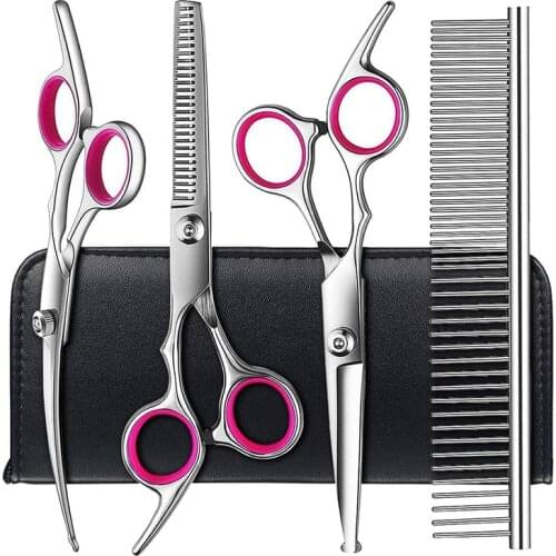 Pet Grooming Scissors Set with Safety Round Tip, Dog Grooming Scissors Kit for Dog Cat Hair Care