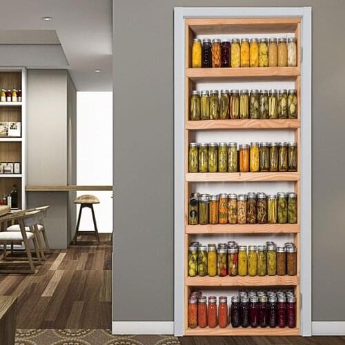 Kitchen Cabinet Door Stickers Still Life Food Bedroom Living Room Dining Room Decoration Door Decals Self-Adhesive Two-Piece Set