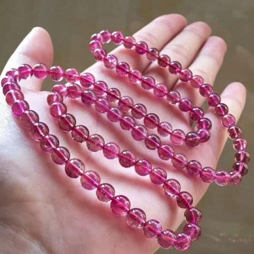 Genuine Natural Red Tourmaline Crystal Transparent Round Beads Women Lady Three-Laps Bracelet AAAA 6.6mm
