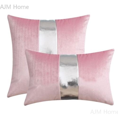 Faux Leather Patchwork Velvet Cushion Cover Sofa Pillow Cover Livingroom Pillow Case Luxury Fashion Design Pink Cushion Cover