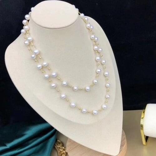 Autumn/Winter Twinkle Star Design 8-9mm Natural Pearl Freshwater Sweater Necklace Jewelry Gifts