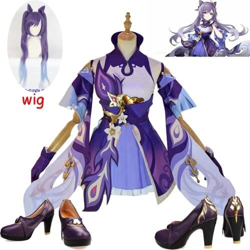 Game Genshin Impact Keqing Cosplay Halloween Cosplay Genshin Ke Qing Impact Cosplay Costumes Wig